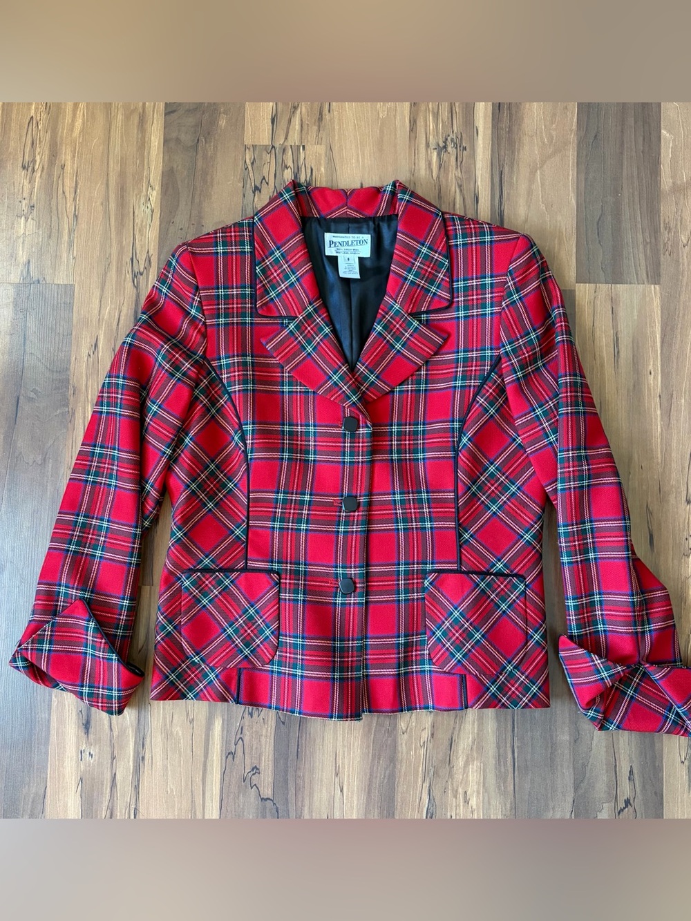 Vintage Pendleton Royal Tartan Plaid Blazer Size 8 Academia Preppy Classic Wool